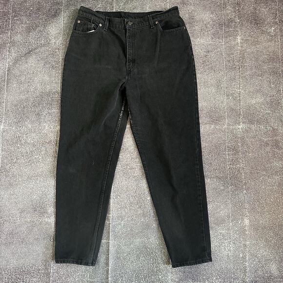Women's Vintage 90's Levi's USA 522 Black Tapered Fit Denim Mom Jeans Sz 36 X 30 - Picture 1 of 5